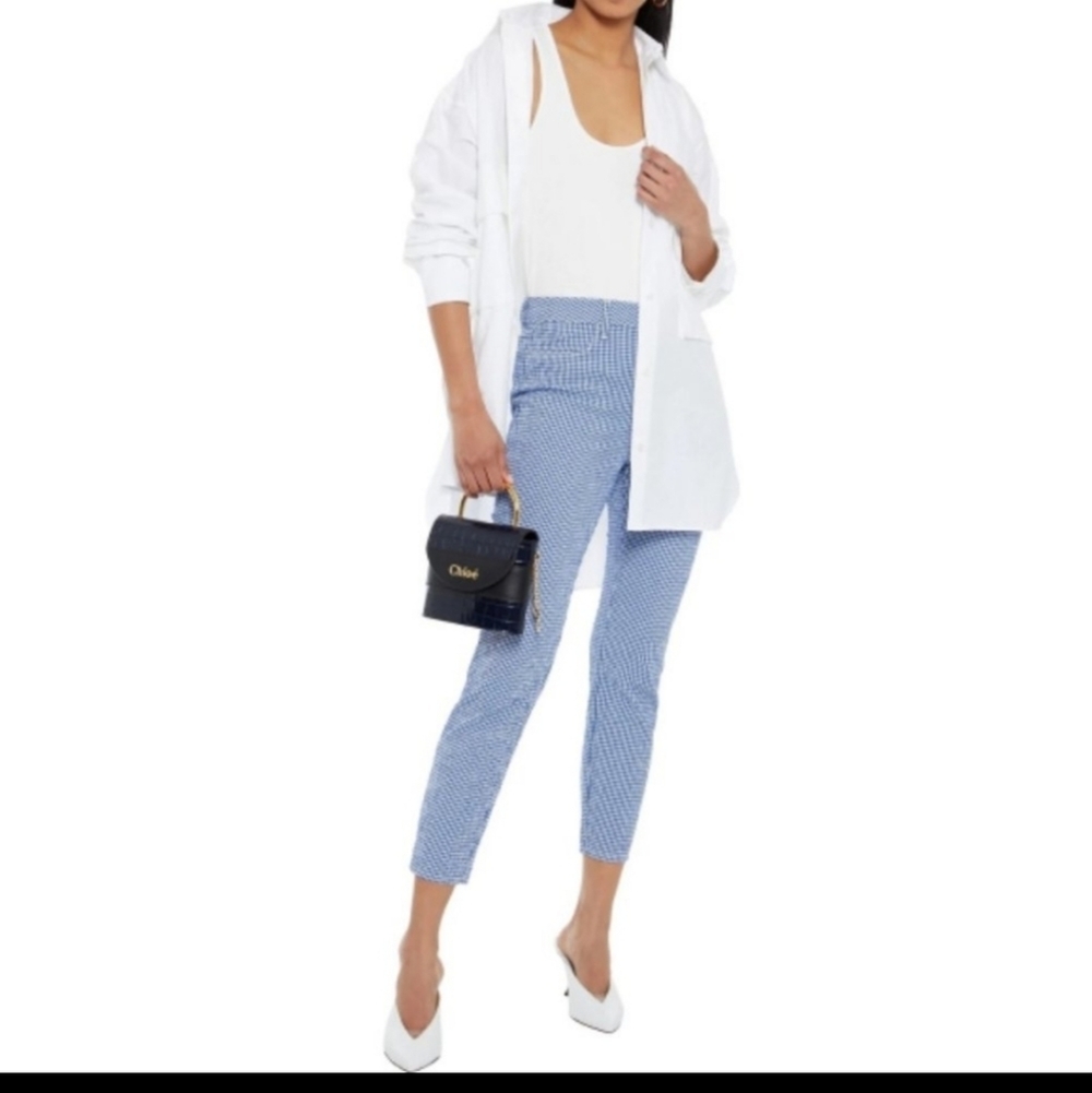 NWT L'AGENCE 'Mandy' Gingham High-Rise Skinny Jeans, Blue/White